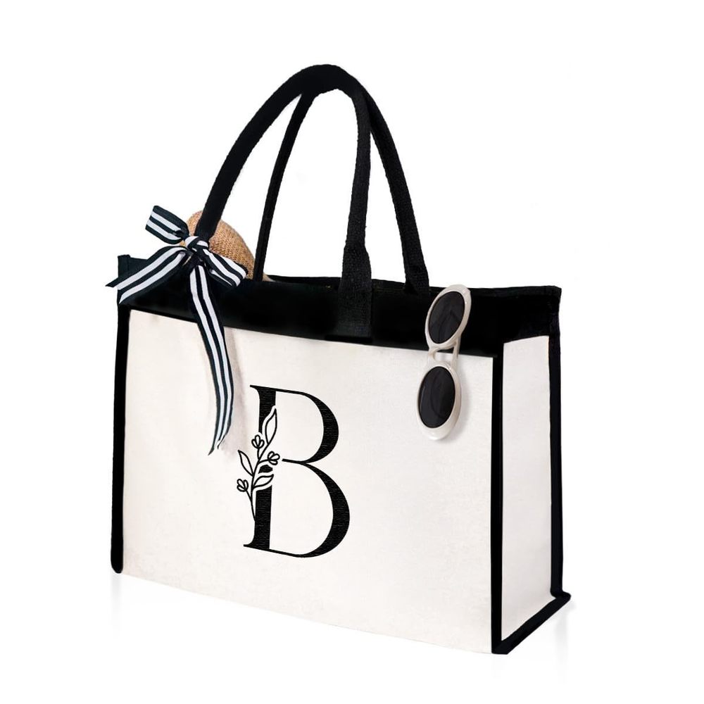 Letter B Initial Canvas Tote Bag Embroidered Monogrammed Beach Bags Gift :o